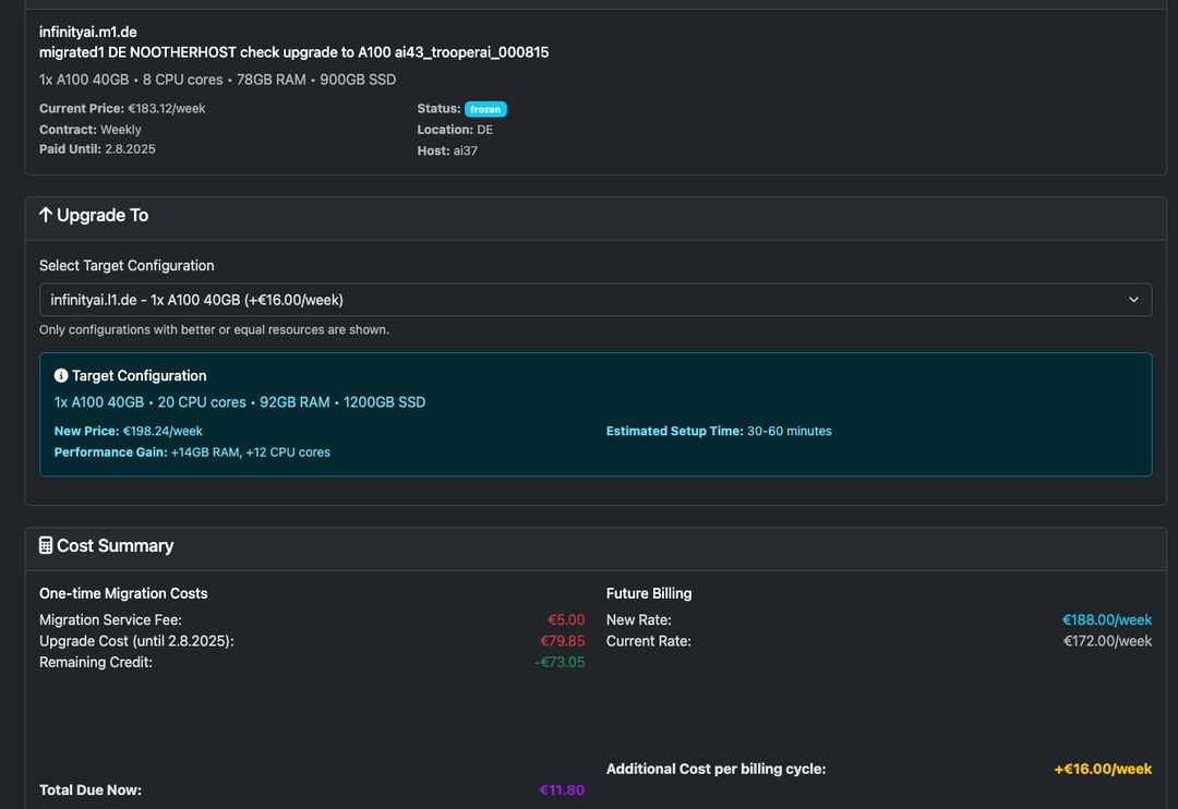 Example screenshot from migration of M to L Blib size