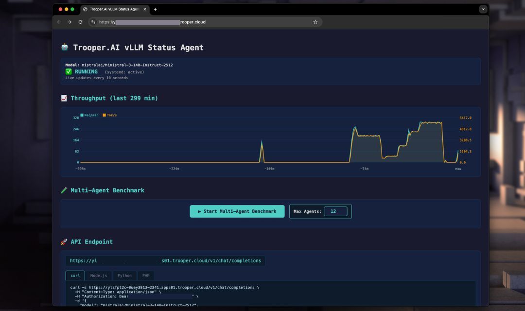 Status Dashboard for vLLM on Trooper.AI