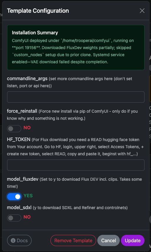 Template Settings for ComfyUI example