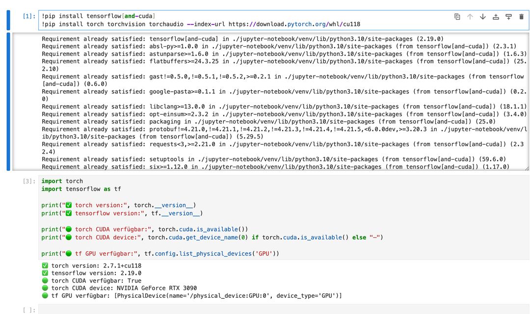 Example run of Pytorch and Tensorflow in Jupyter Notebook