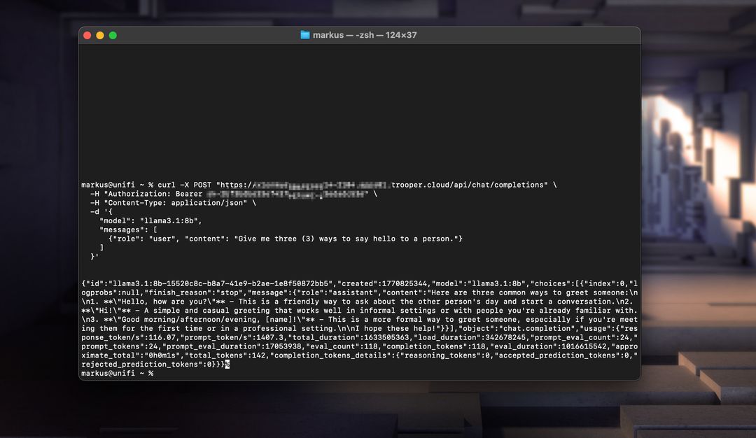 Example CURL to OpenAI compatible API endpoint in OpenWebUI