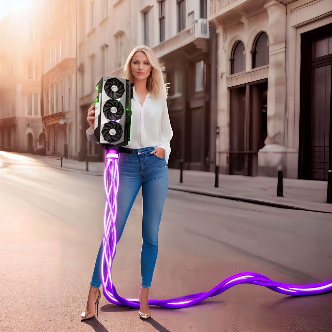 Woman with GPU in streets