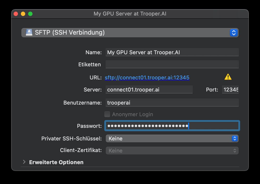 Configure with SSH username, password and port