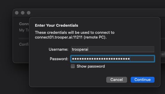 Credentials Popup
